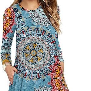 Long Sleeve Pockets Casual Loose T-Shirt Dresses